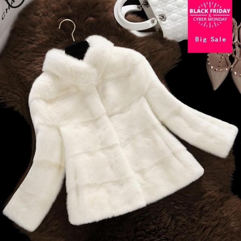 

2020 New Arrival Women Winter Short Faux Fur Coat Long Sleeve Solid Color Blue White Pink Plus 4XL Ladies Outerwear L1345