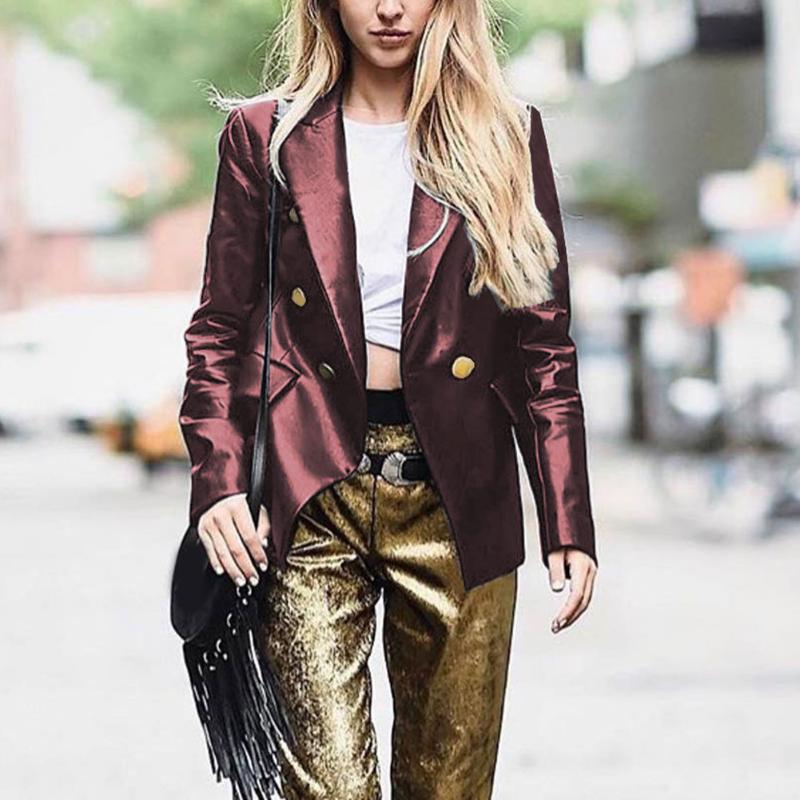

Women PU Leather Blazer Jackets Long Sleeve Button Decoration Jackets BMF88, Black