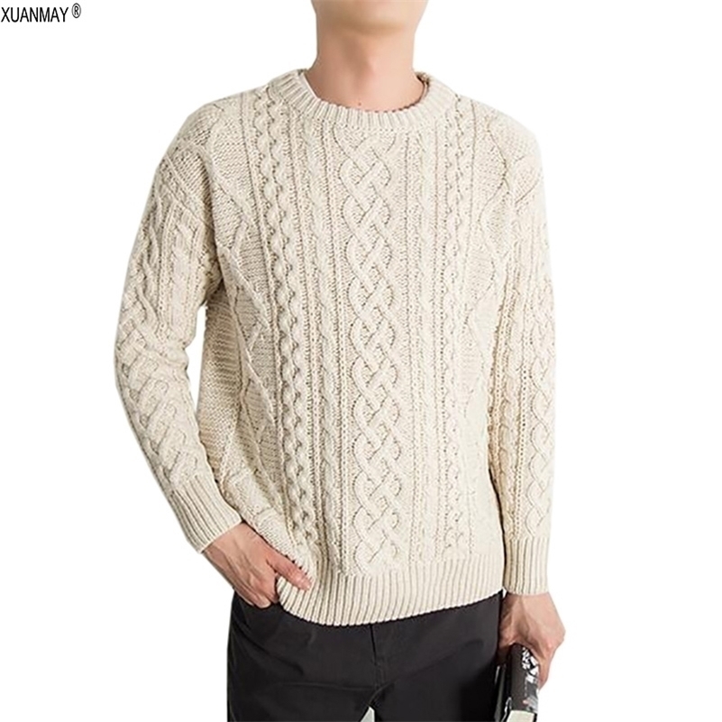 

Fall Men's Pullover Sweater Casual Soft and Comfortable Pullover Sweater Thick Warm High Quality Dark Blue Men's Sweater 201201, Creamy-white