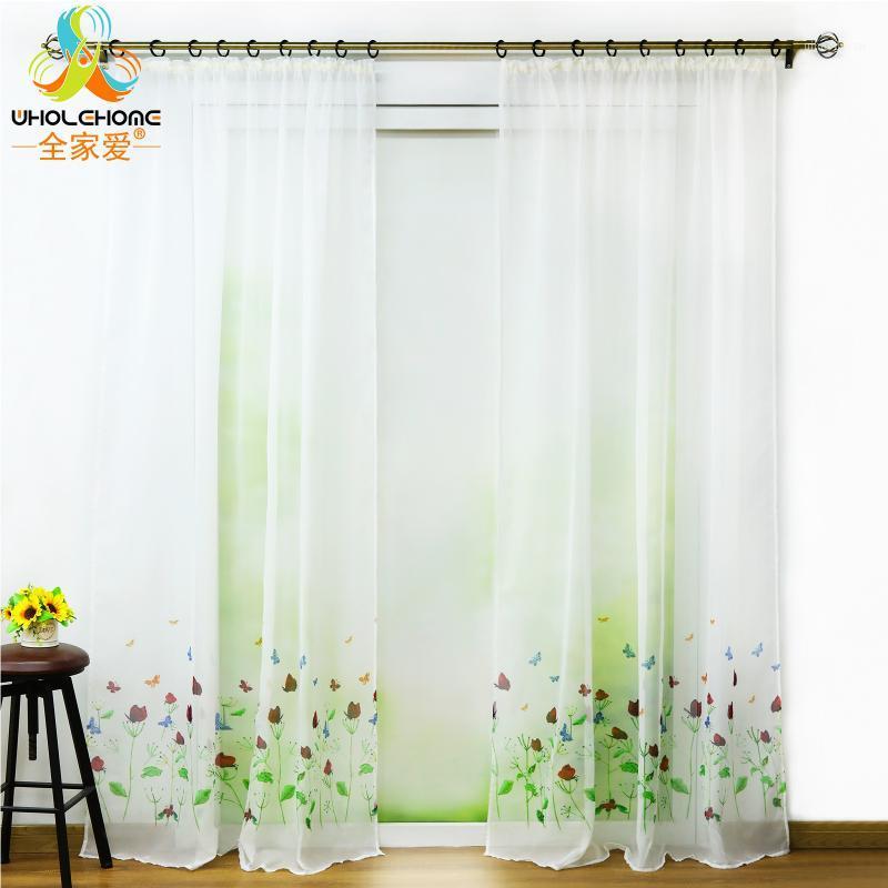 

Tulle Curtain Floral Printed Sheer Window Treatment Pull Pleated Ring Types For Living Room Drapes Voile Screening Panel 1 PCS1