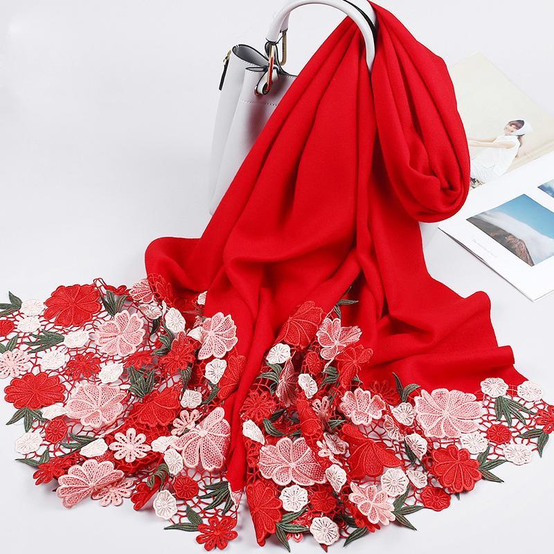 

Women EmBroidery Scarf 100% Natural Wool Scarf for Wedding Bride Red Wraps and Shawls Winter Warm Wool Poncho1