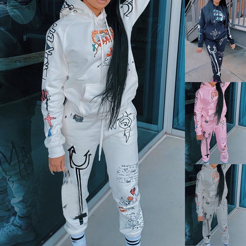 

Women' Tracksuits Tracksuit Hoodies 2 Piece Set Sweatshirt Pants Women Sport Suit Spring And Autumn Sportswears, White