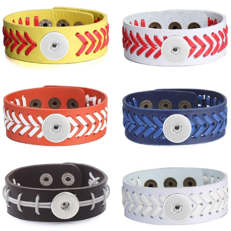 

Charm Bracelets Fashion Braided Leather 18mm Snap Bracelet DIY Handmade Button Adjustable Interchangeable Jewelry