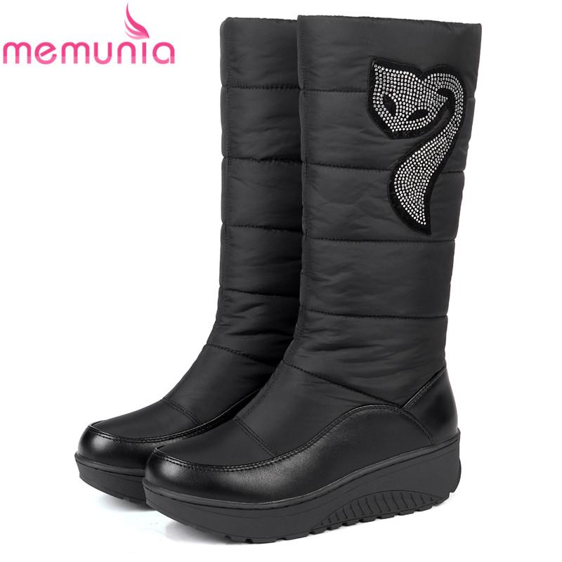 

MEMUNIA Big size 35-44 New fashion mid calf snow boots women waterproof boots wedges thick fur warm down winter female, Black