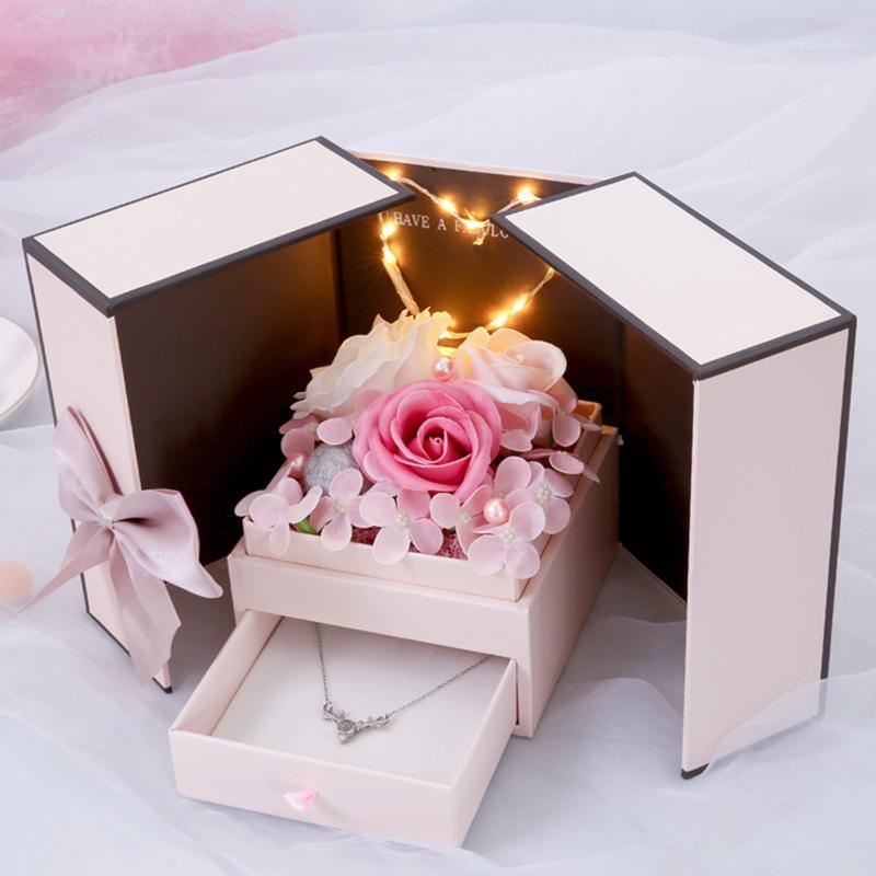 

Soap Rose Flower Gift Box Lipstick Earrings Necklace Storage Display Flower Gift Box for Lovers Girlfriend Wife --M251, Without light