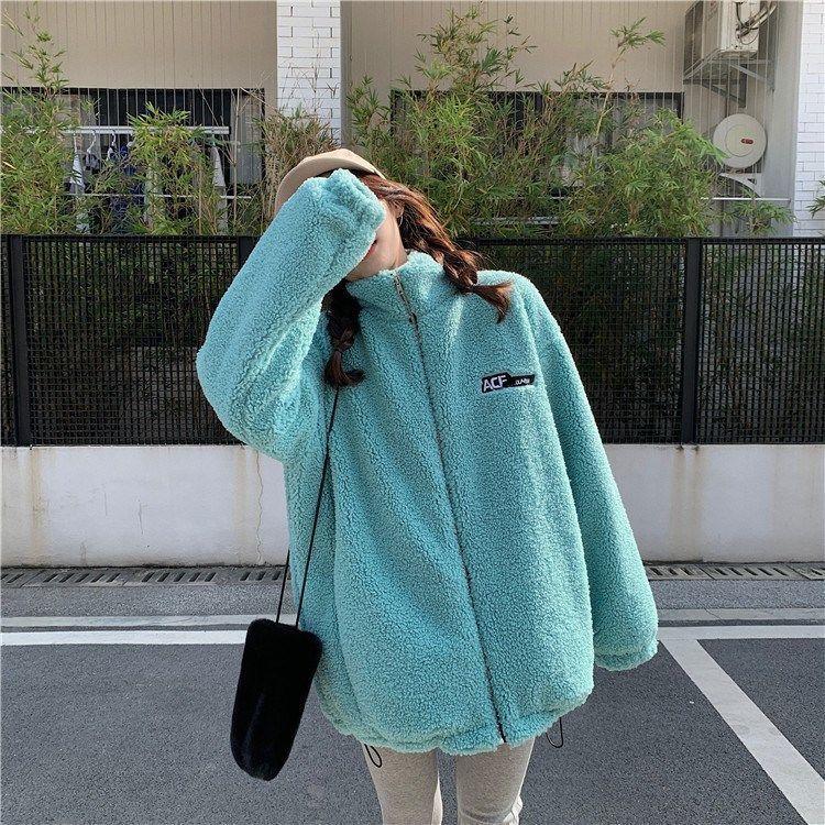 

Winter Women Zipper Sheepskin Casual Coats Lady Faux Lamb Fur Streetwear Female Granular Thick Warm Jackets Outwears, White