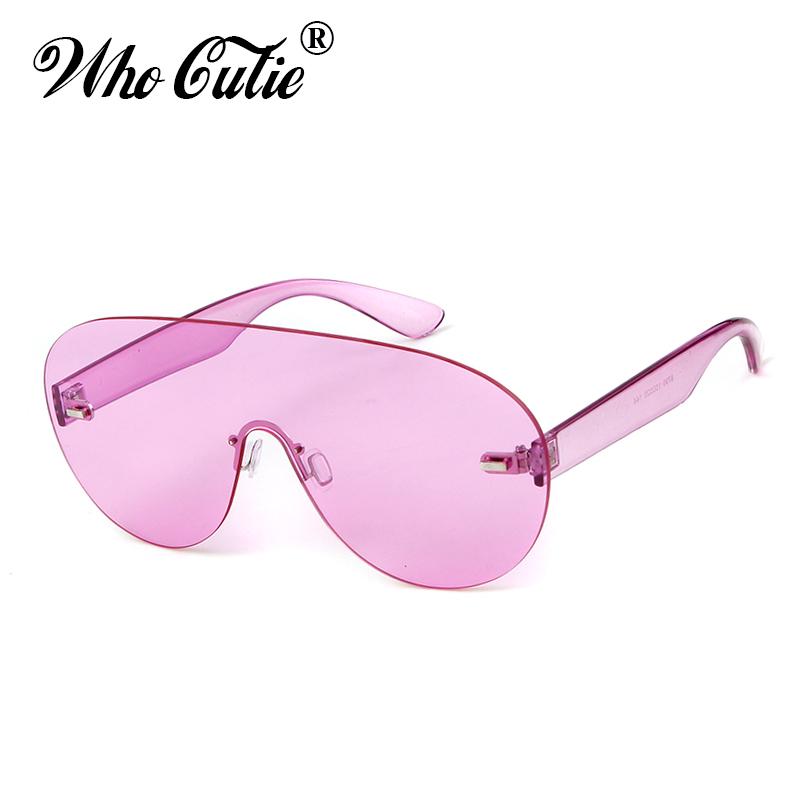 

WHO CUTIE 2021 Oversized One Piece Sunglasses Men Women Brand Designer Vintage Rimless Frame Purple Tint Sun Glasses Shades 605
