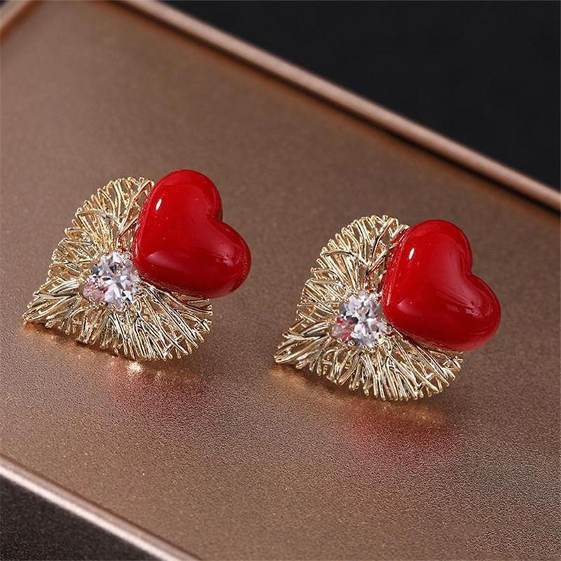 

Stud Elegant Simulated Pearl Earrings For Women Sweet Heart Hollow Drop Jewelry Trendy Crystal Gold Earring Accessories Gift