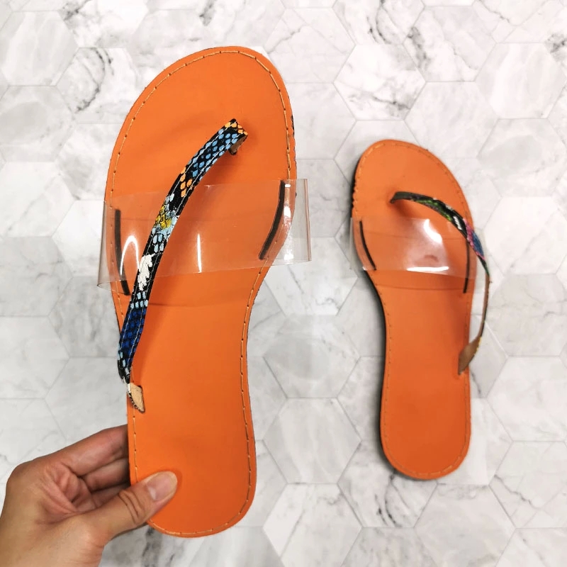 

Women Summer Shoes Flat with Beach Transparent Woman Sandals Female Slippers Fashion Snake Pattern Summer Woman Slides #Qs05, Black