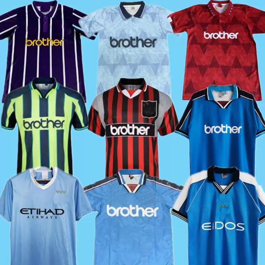 

93 94 Manchester Retro Classic Soccer Jerseys 1998 99 2011 12 City 94 95 11 12 Wembley Clough Kinkladze Tevez Kun Agüero Dzeko Kompano Dzeko Kompano Vintage Homme, 1989 home