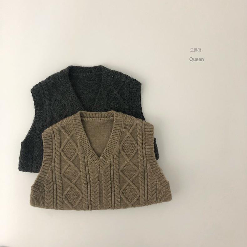 

Girls Knitted Sweater Vest Spring and Autumn New Children's Outer Wear V-neck Vest Boys Cashmere Jacket, Khaki