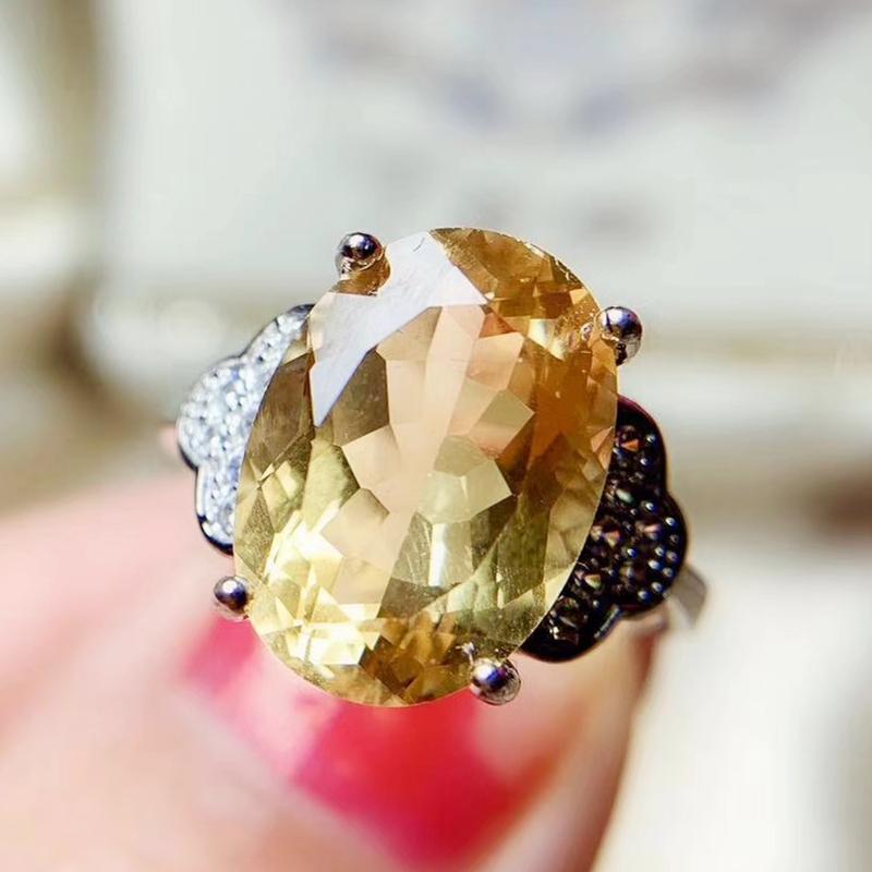 

Cluster Rings Per Jewelry Oval Style Big Ring Natural Real Citrine 10*14mm 6.5ct Gemstone 925 Sterling Silver T206126, Golden;silver