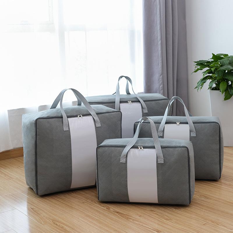 

Non-Woven Fabric Storage Bag Quilt Organizer Visual Window Storage Bag Large Capacity Travel Pure Color Hand Package