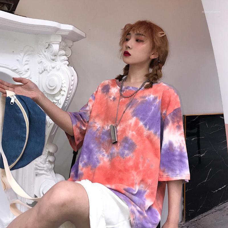 

Tie-dye Harajuku Loose Girl Short Sleeveo-Neck Sexy Streetwear Vintage Women T-Shirt plus Size Female tee Hip Hop Couple Clothes1, Purple