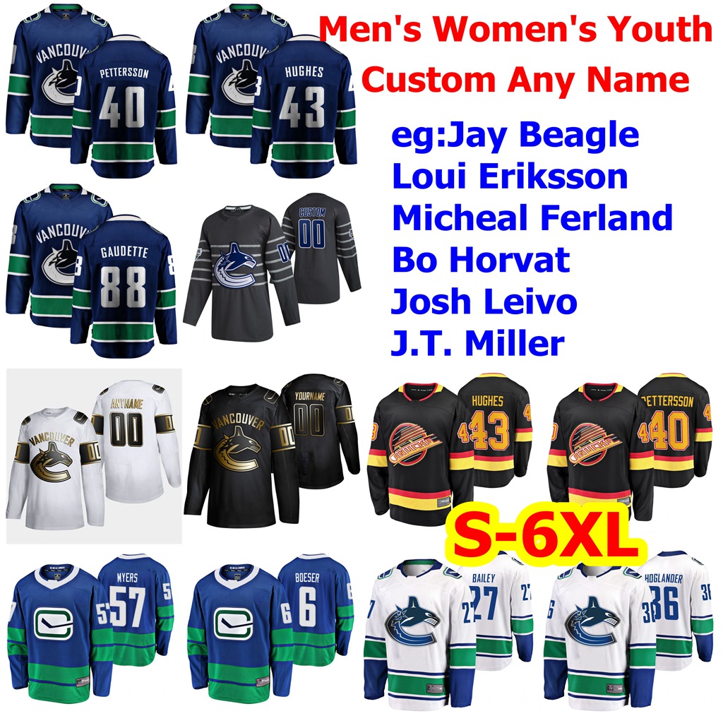 

S-6XL Golden Edition Vancouver Canucks Hockey Jersey 64 Tyler Motte Antoine Roussel Micheal Ferland J.T. Miller Tyler Myers Custom Stitched, Black;red