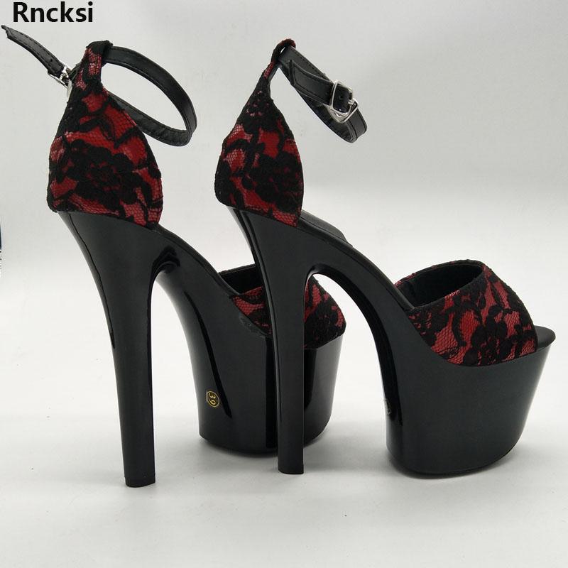 

Rncksi New Women Cut Out Sandals 17CM High Heels 7cm Platforms Night Dance Performance /Star/Model Women's Shoes, Black