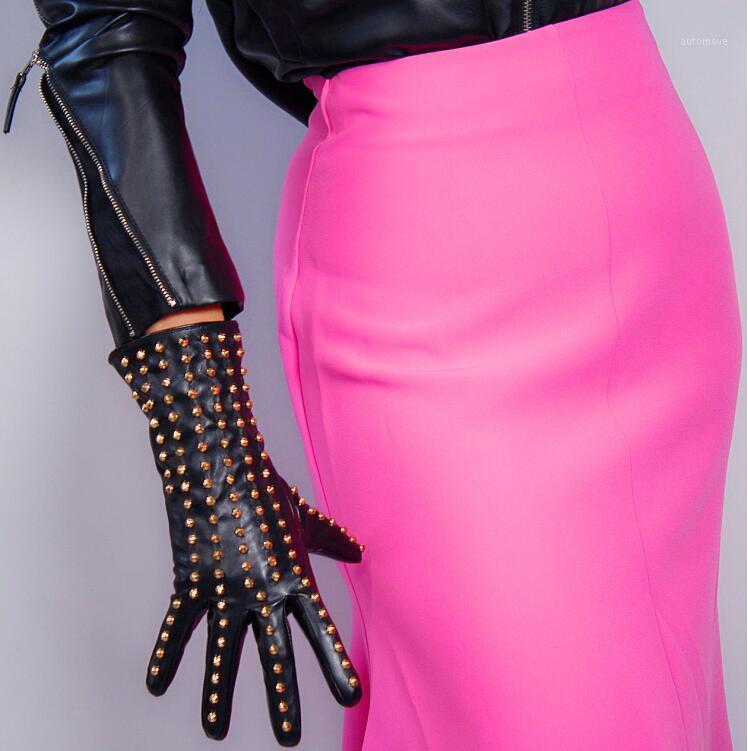 

Women's fashion sexy slim rivet pu leather glove lady's club performance formal party leather punk glove 28cm R24961
