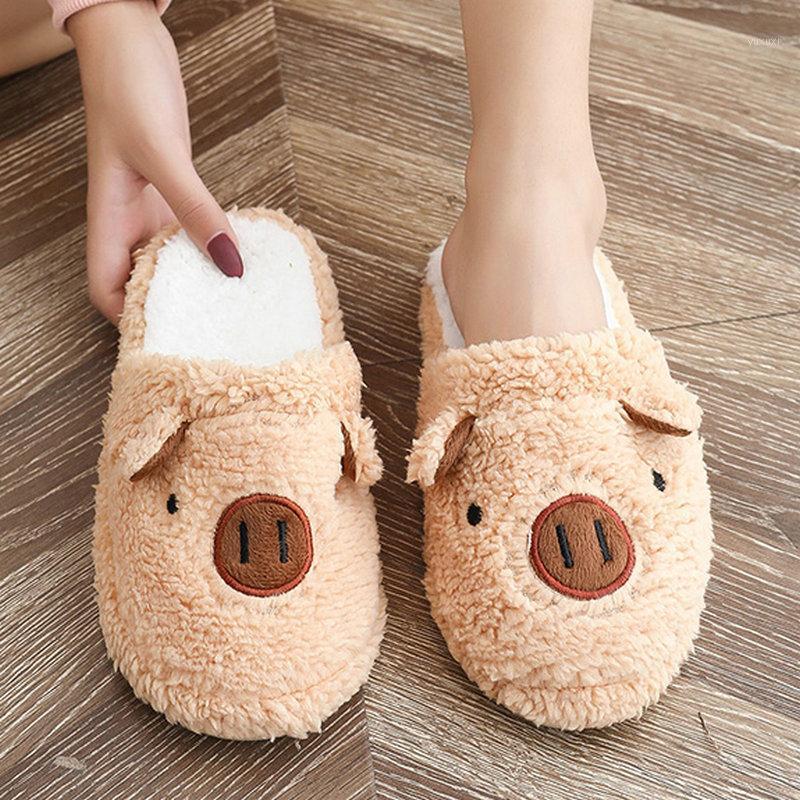 

Nice Autumn Women Cut Pig Flip Flops Flat Heels Full Of Fur Warm Shoes For Woman Ins Trend College Girls Soft Home Slippers1, Brown