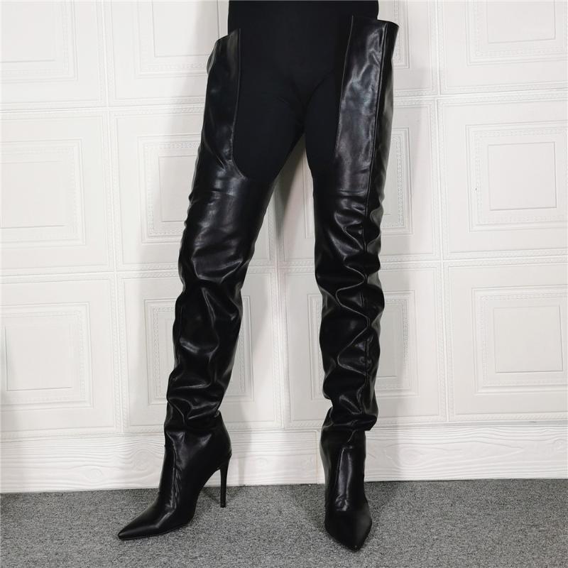 

Latex Ins Over The Knee High Boots Black Thin Heels Sexy Crotch Pointed Toe Party Botas Mujer Ladies Shoes Woman Size45 46 471, As picture