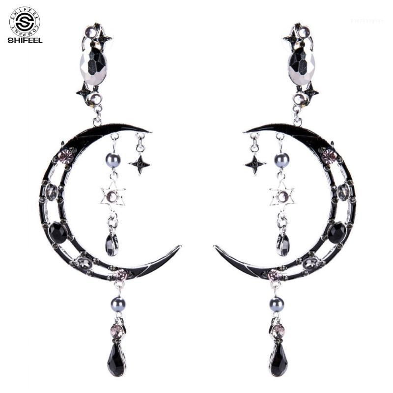 

Arrival Occident Fashion Dripping Oil Rhinestone Moon Stars Tassel Drop Earrings Bohemia Long Women Pendients Dangle & Chandelier, Silver