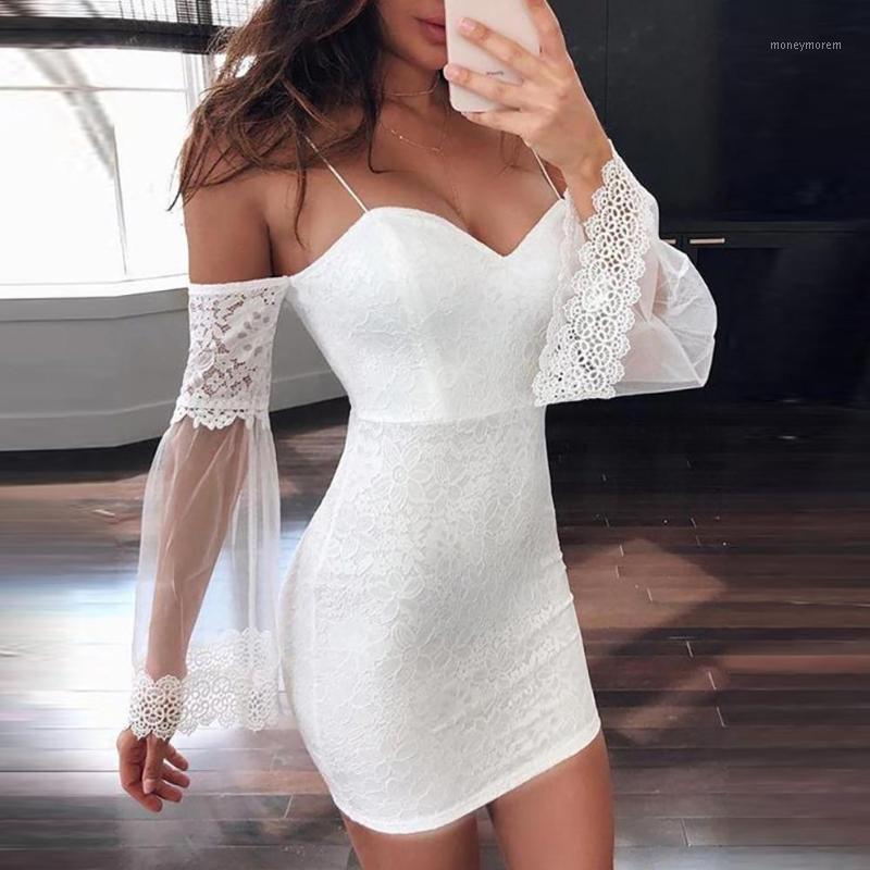 

woman dress Sexy Off Shoulder Spaghetti Straps Lace Party Banquet Mini Bodycon Dress vestido de mujer kobieta sukienka vestido1, White