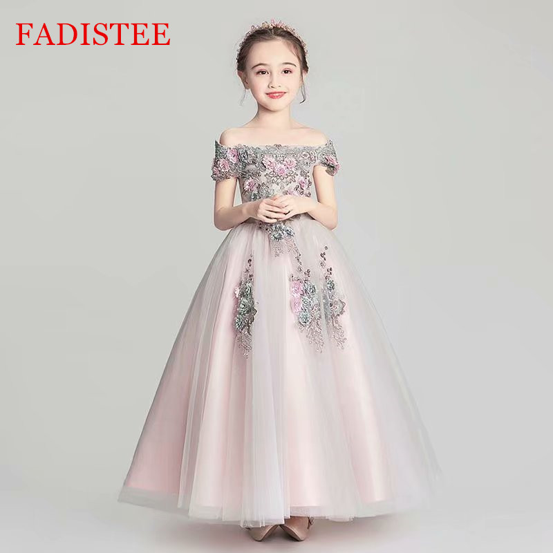 

FADISTEE Gray Pink Lace Floor-length Tiered Girl dress Flower Girl Dresses vestidos lace Baby Girl Infant Dress Kids Formal Wear girls dress, Same as image