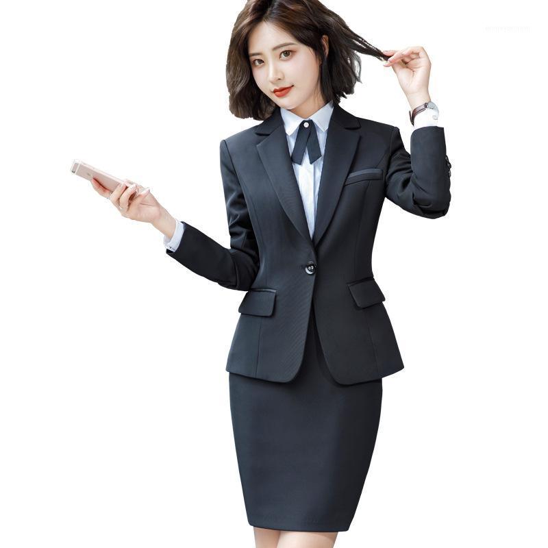 

Plus Size Women' Business Wear Office Pants Suits High Quality Autumn and Winter Black Ladies Jacket Elegant Female Skirt1, Blazer skirt