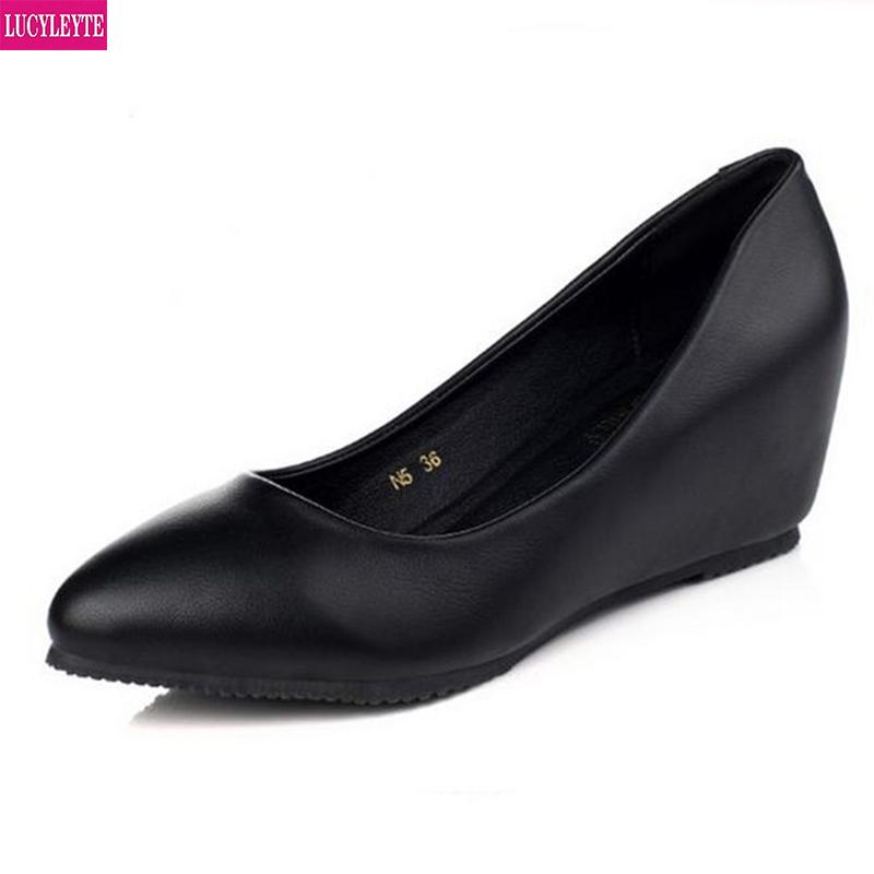 

Slope single shoes female inside heighten professional work shoes black leather 31-41 small large women's