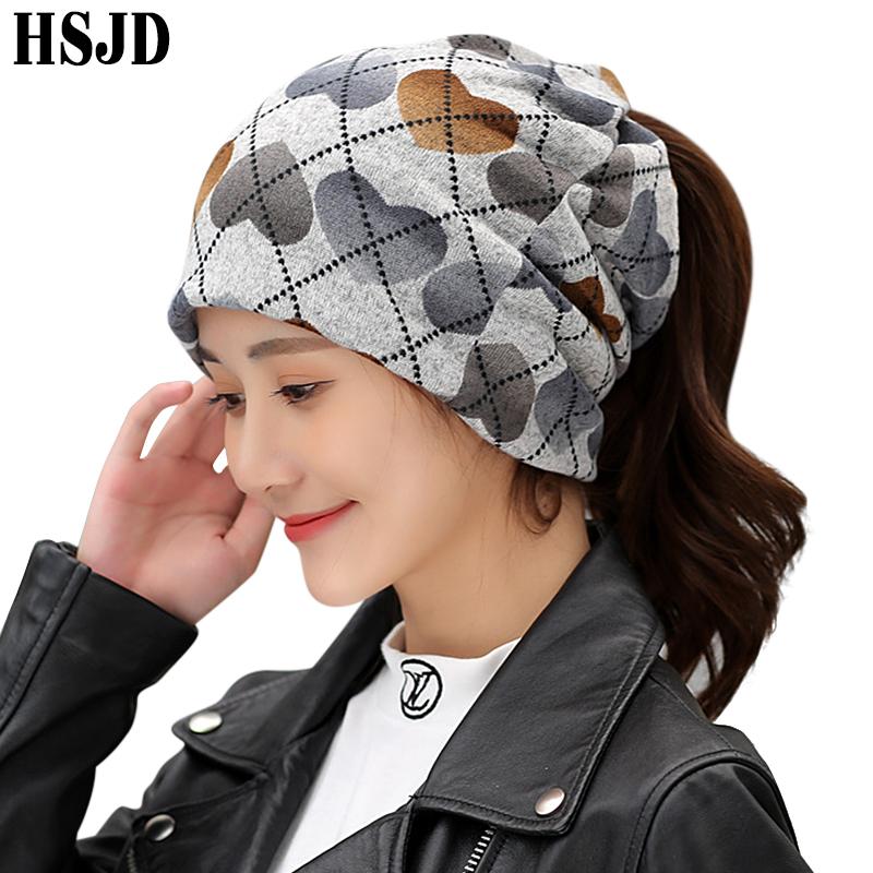

2020 Spring Autumn Cotton Hip Hop Hat Female Heart Print Cap Punk Style Scarf Dual-Use Caps Winter Warm Women's Hats, Red