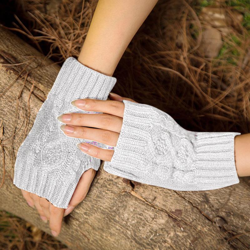 

Korean Ladies Gloves Fingerless Half-finger Typing Women Glove Wool Knitted Diamond Finger Hole Retro Simple Mittens Multicolor