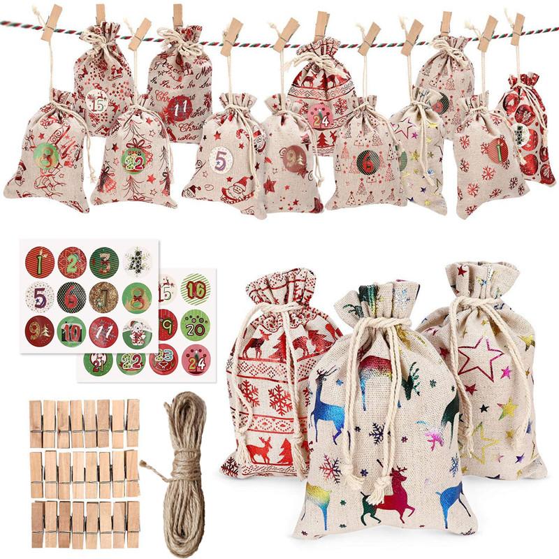 

Countdown Bags Christmas Advent Calendar Diy Pouches Candy 24pcs Bag Numbers