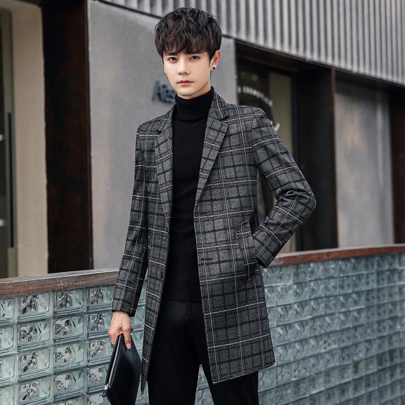 

Cloth coat men middle autumn and winter in the new long jackets windbreaker suit handsome case grain cloth coat, Black