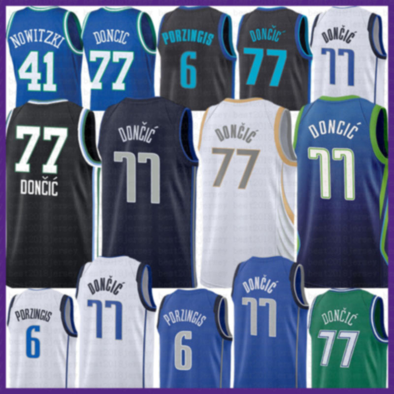 

2021 New Luka Basketball Jersey 77 Doncic Mens Kristaps 6 Porzingis Mesh Retro Dirk 41 Nowitzki Youth Kids Purple, 2021 jersey