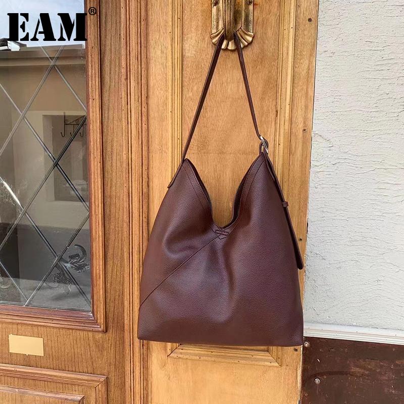 

[EAM] Women New Brief Tote Bag Soft Elegant PU Leather Personality All-match Crossbody Shoulder Bag Fashion Tide 2021 18A1454, Black