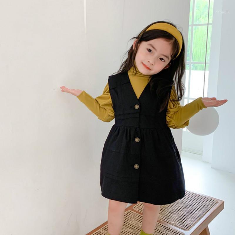 

2021 Autumn New Arrival Girls Fashion Sleeveless Dress Kids Korean Design Dresses1, Black