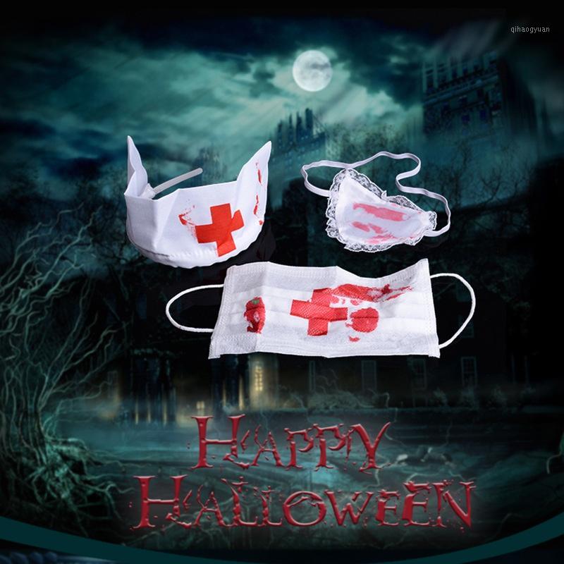 

3 PCS /SET Halloween Bloody Kit Costume Accessory Cosplay Props Fancy Dress Up Set Mask Headpiece And Eyepatch1