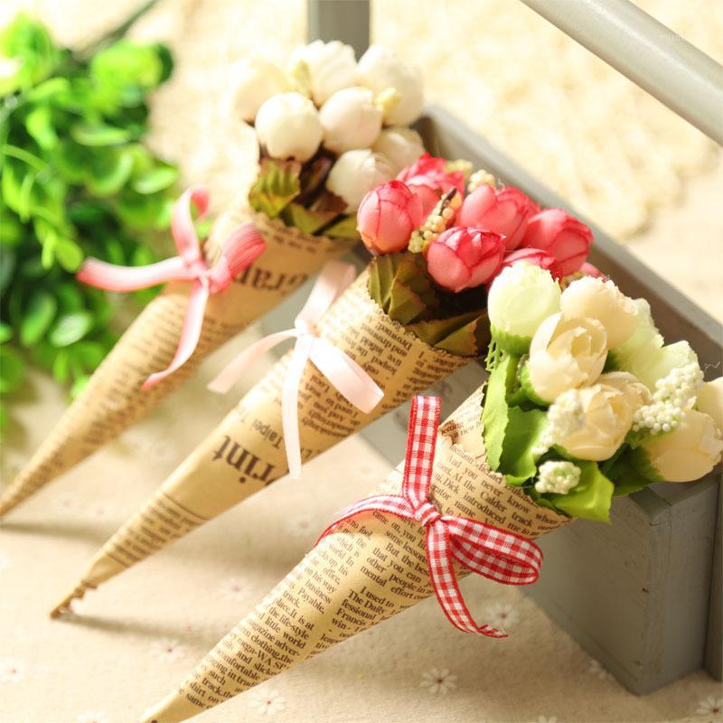 

3pcs Artificial Flower Bouquet Newspaper Flower Home Decorations Christmas Valentine Gifts Holiday Shooting Props1, 3pcs-beige