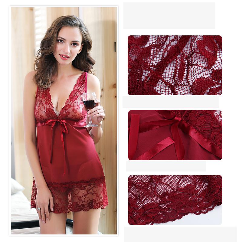 

Women Sexy Satin Nightdress V Neck Nightgown Female Hollow Out Lace Sleepwear Nightwear Sleep Dress Home Clothes drop shipping, Black