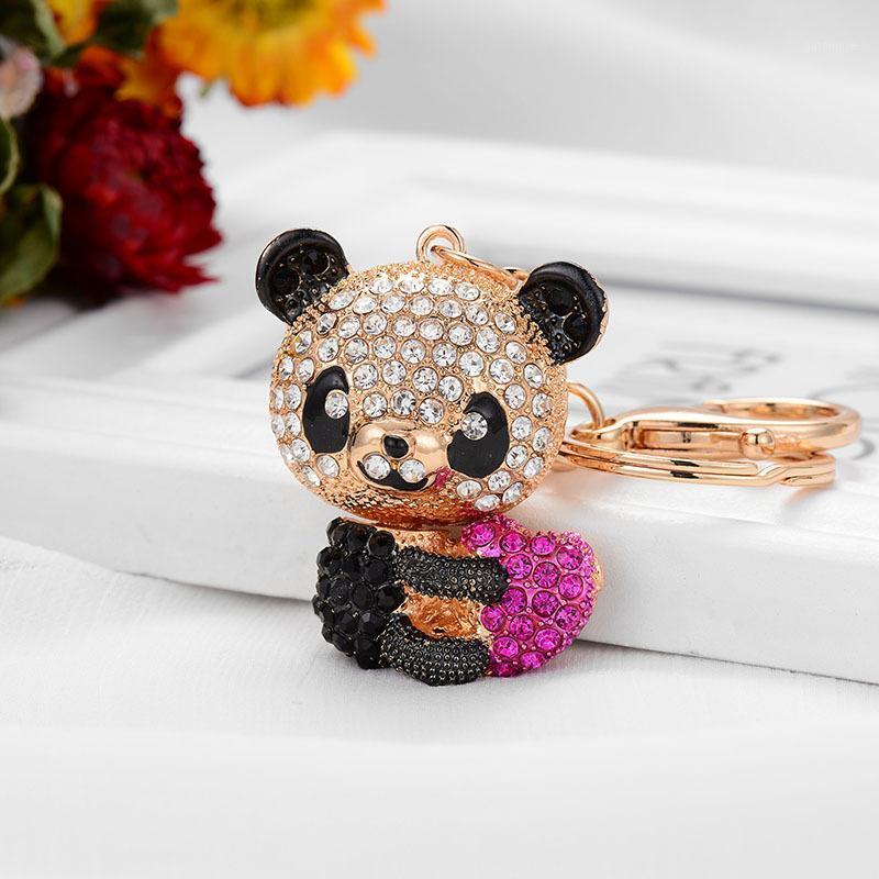 

Lovely Panda Bear Keychain White Black Rhinestone Red Heart Love Key Chain Holder Crystal Keyring for Woman Bag Car Porte Clef1