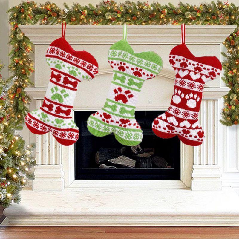 

Christmas Stockings Dog Footprint Cartoon Printing Christmas Gift Candy Bags Fireplace Ornaments for Xmas Party Decorations New1