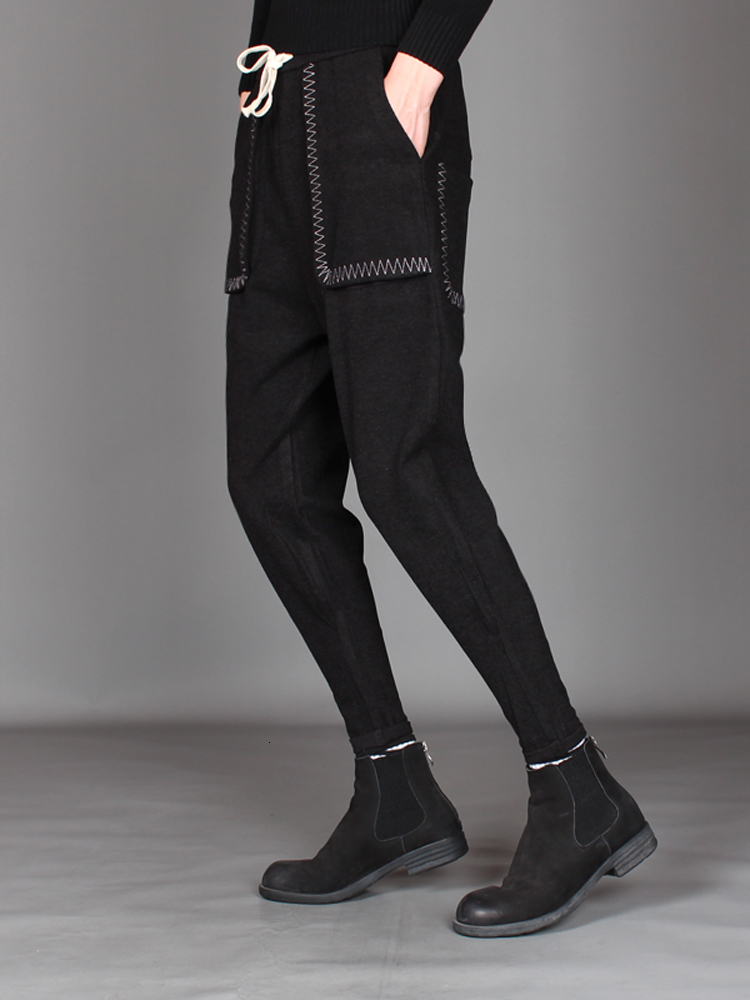 

2021 New Original Wool From Men Autumn Winter Chess Trousers Striped Harem Casual Korean Version of Thin Body Small Foot Pants. 0VJK, Black