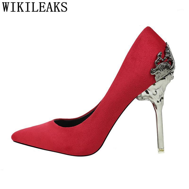 

Fretwork Metal Decoration Red High Heels Women Sexy Wedding Bigtree Shoes Chaussure Femme Talon Bridal Ladies Pointed Toe Pumps1