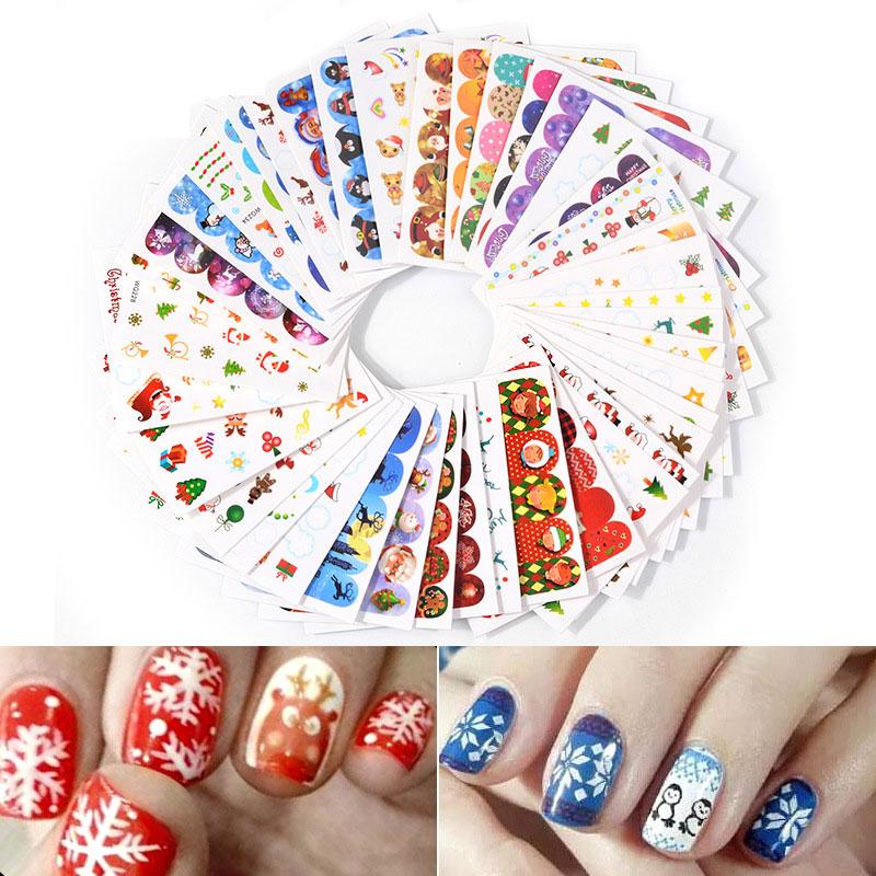 

45PC New Nail Sticker Christmas Watermark Sticker Shiny Slide Film Nail Art Decoration Patch Summer Full Slider Manicure tools