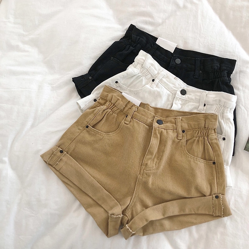 

New Slim Trendy Summer Ladies Crimping Jean Shorts Female Pockets Women Casual Mini Short Pants Student High Waist Denim Shorts Y200403, Black