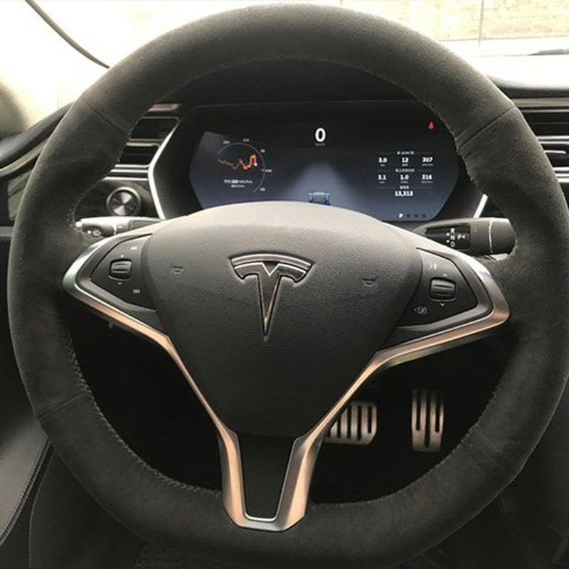 

For tesla models X/S DIY hand stitched suede steering wheel cover