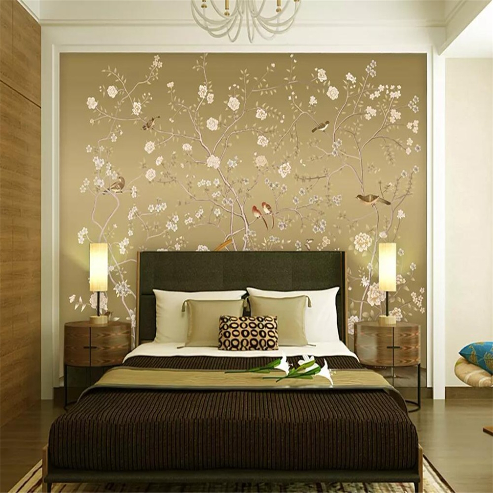 

Custom wallpaper photo hand-painted pen and bird picture TV sofa living room bedroom murals Waterproof, Gold