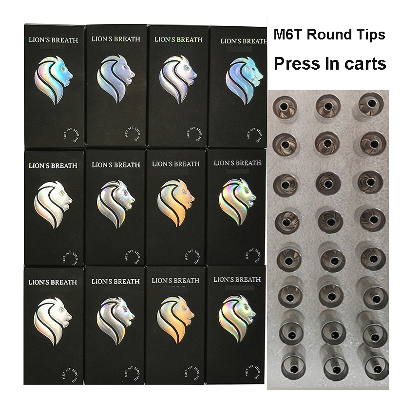 

Lions Breath Carts Disposable Vape Cartridges Lions Breath 510 Atomizers 0.8ml 1.0ml Round Press Tip Ceramic Coils Vaporizer Empty 10 Colors