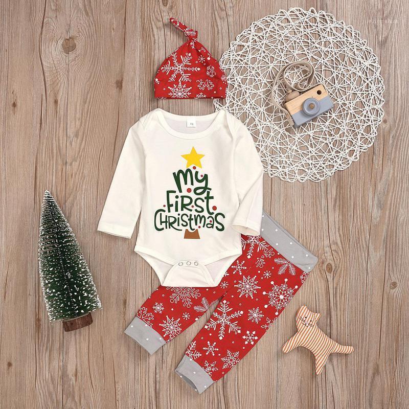 

Autumn Children Christmas Suit for boys and girls Baby girl clothes Snowflake pattern 3pcs Cotton Set winter newborn outfits1, Beige
