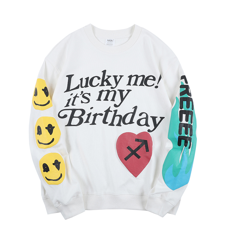 

2021 New Male Sweatershirt Lucky Me Smile Sweatshirt with a Hip-hop Hoodie D4PN, Beige