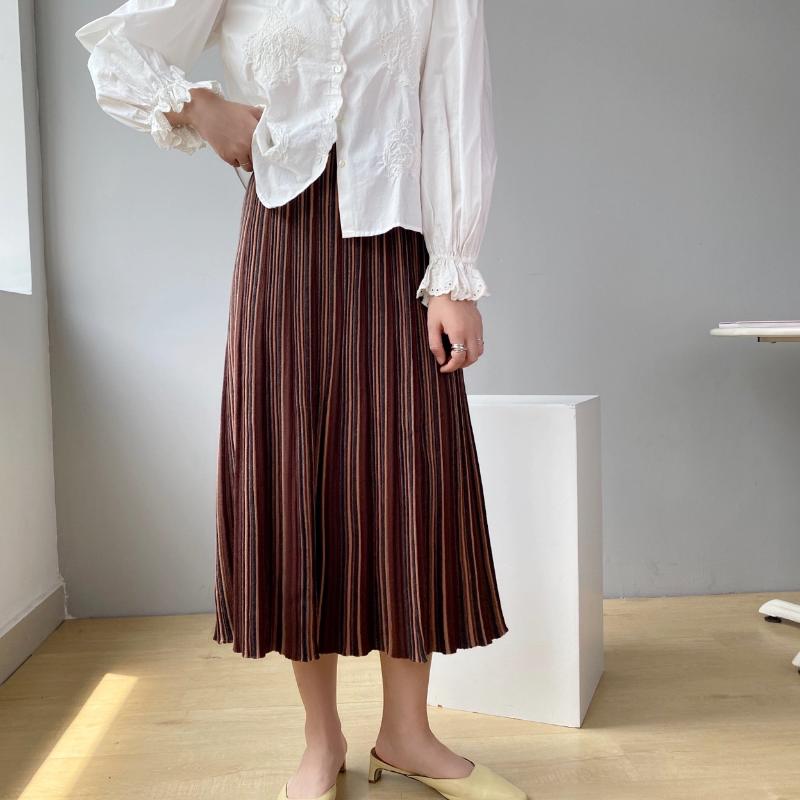 

2020 Winter Skirts Women High Waist Thicken Warm Skirts Womens Fashion Stripe Kintted Femme High Street Straight, Color 3